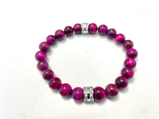 Bracelet Chic Femme – Œil de Tigre Rose • Strass Blanc