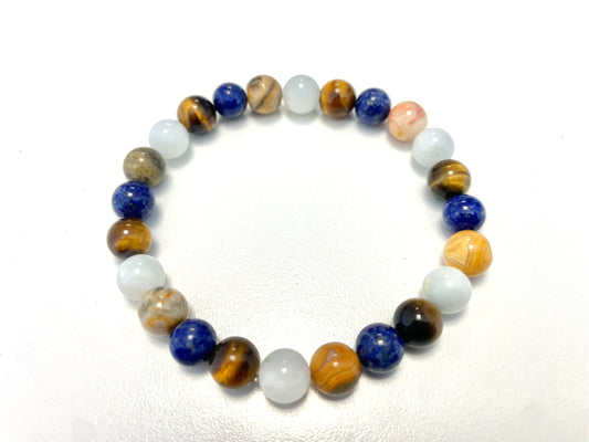 Bracelet Mix Crazy – Agate crazy • Lapis lazuli •œil de tigre • Aigue-marine