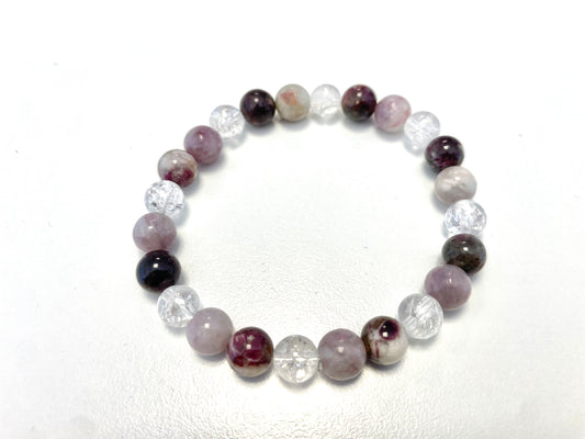 Bracelet Mix Fleuri – Jaspe Fleuri • Tourmaline Rose • Cristal de Roche Craquelé