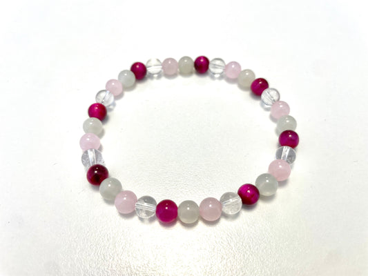 Bracelet Mix Girly – Quartz Rose • Cristal de Roche • Œil de Tigre Rose • Pierre de Lune