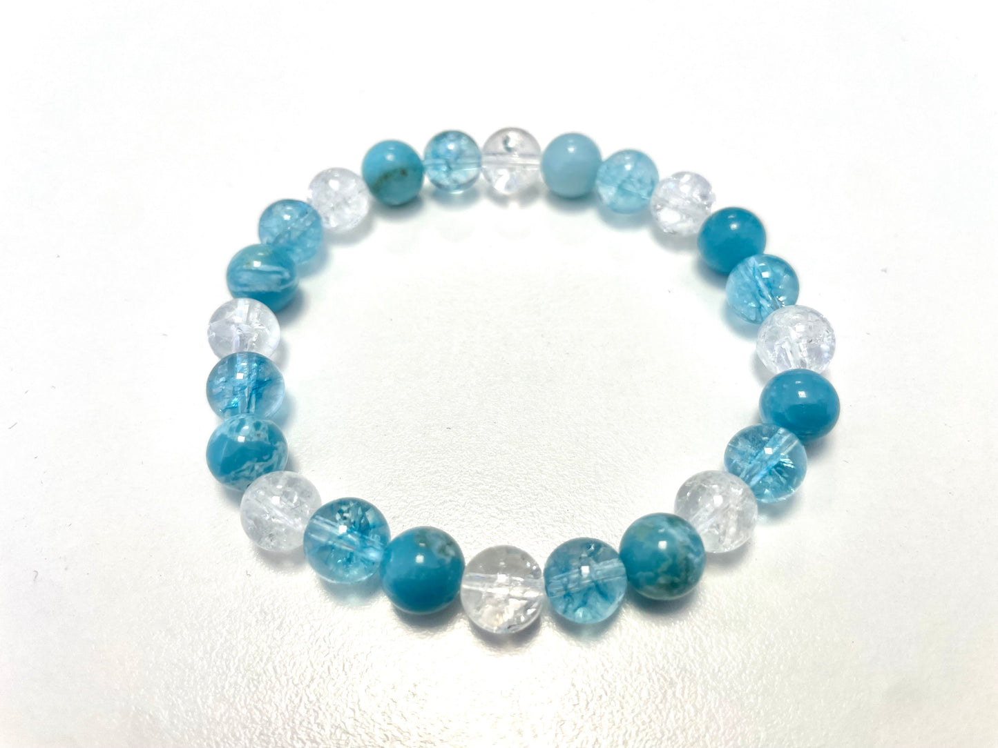 Bracelet Mix Bleu Océan – Topaze • Larimar • Cristal de Roche Craquelé