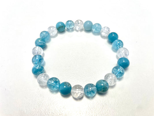 Bracelet Mix Bleu Océan – Topaze • Larimar • Cristal de Roche Craquelé