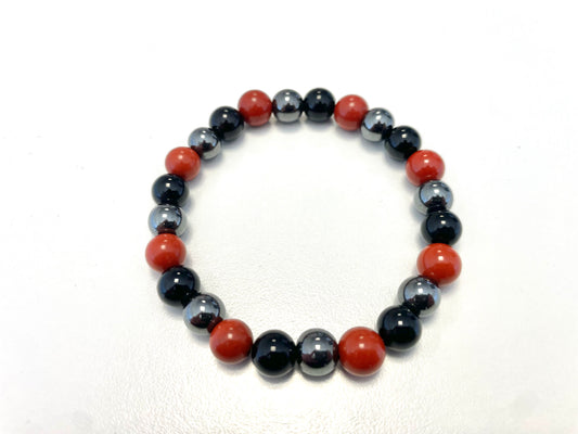 Bracelet Mix Rouge – Jaspe Rouge • Hématite • Onyx